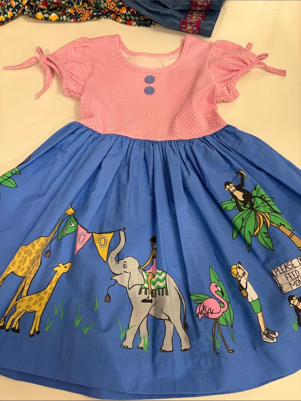 Eleanor Rose Pink & Blue Safari Animal Print Dress s: 5/6